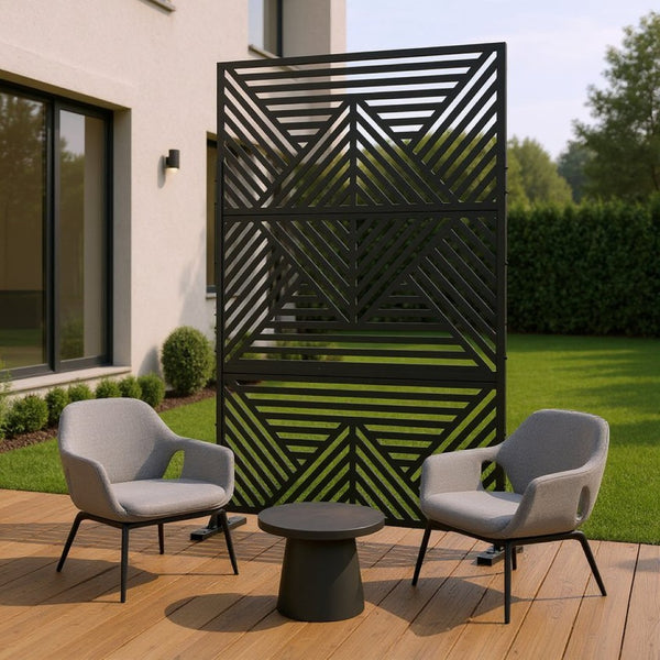 HomeRoots 72" Black Steel Three-Panel Room Divider - Modern Privacy Screen for Stylish Indoor & Outdoor Spaces 562886