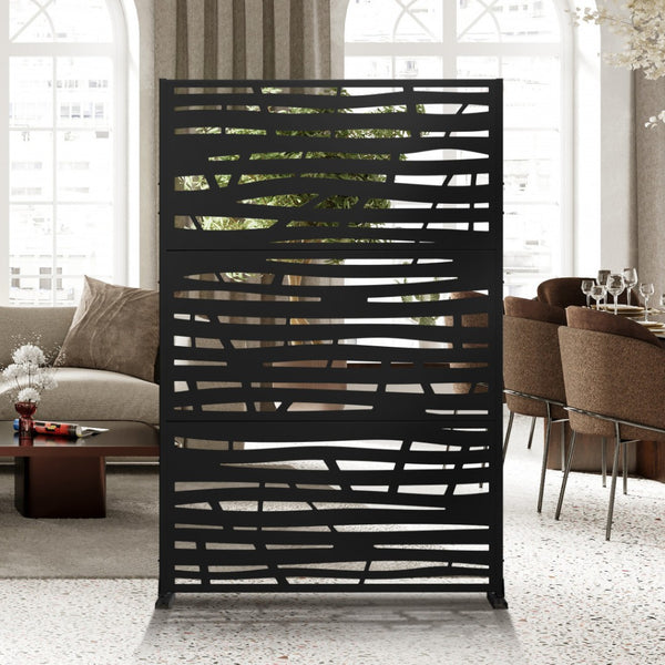 HomeRoots 72" Black Steel Three-Panel Room Divider Screen - Stylish, Versatile Privacy Solution for Any Space 562888