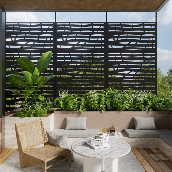 HomeRoots 72" Black Steel Three-Panel Room Divider Screen - Stylish, Versatile Privacy Solution for Any Space 562888