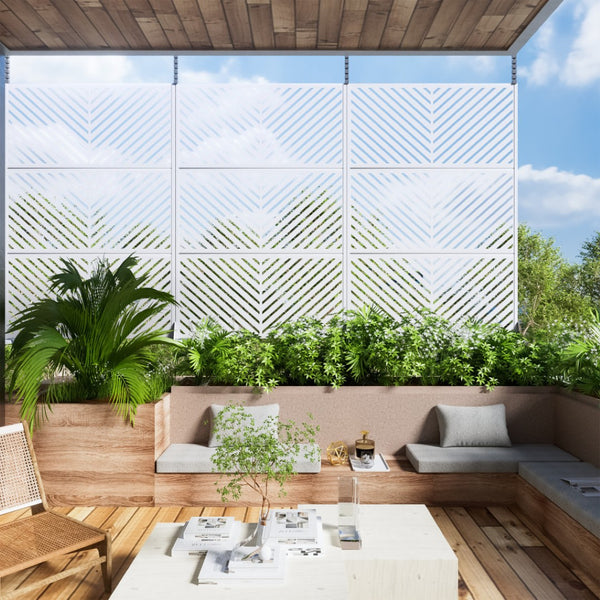 HomeRoots 72" White Steel Three-Panel Folding Screen Divider - Contemporary Privacy with Modern Style & Flexibility 562889