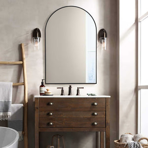 HomeRoots 39" Black Arched Metal Framed Mirror - Modern Elegance for Bathrooms, Entryways, and Living Spaces 562893