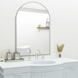 HomeRoots 39" Silver Arch Metal Framed Vanity Mirror – Elegant Design for Brightening Bathrooms & Entryways 562895