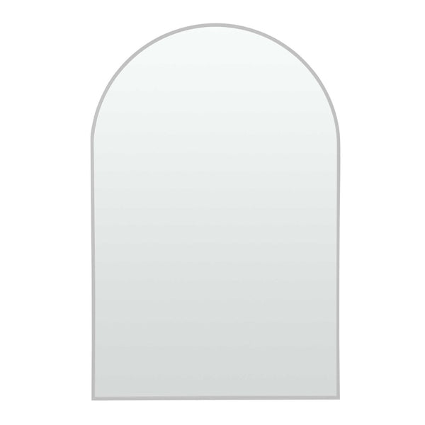 HomeRoots 39" Silver Arch Metal Framed Vanity Mirror – Elegant Design for Brightening Bathrooms & Entryways 562895