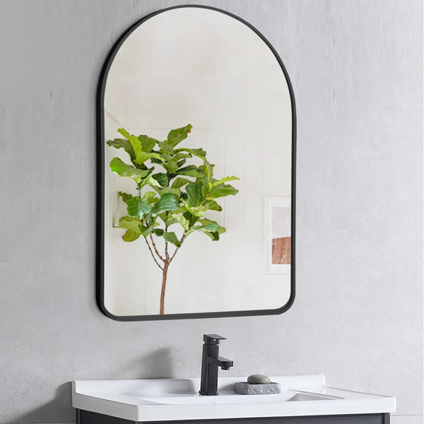 HomeRoots 39" Black Arch Metal Framed Vanity Mirror - Modern Design for Bathrooms, Entryways & Bedrooms 562896