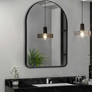 HomeRoots 39" Black Arch Metal Framed Vanity Mirror - Modern Design for Bathrooms, Entryways & Bedrooms 562896