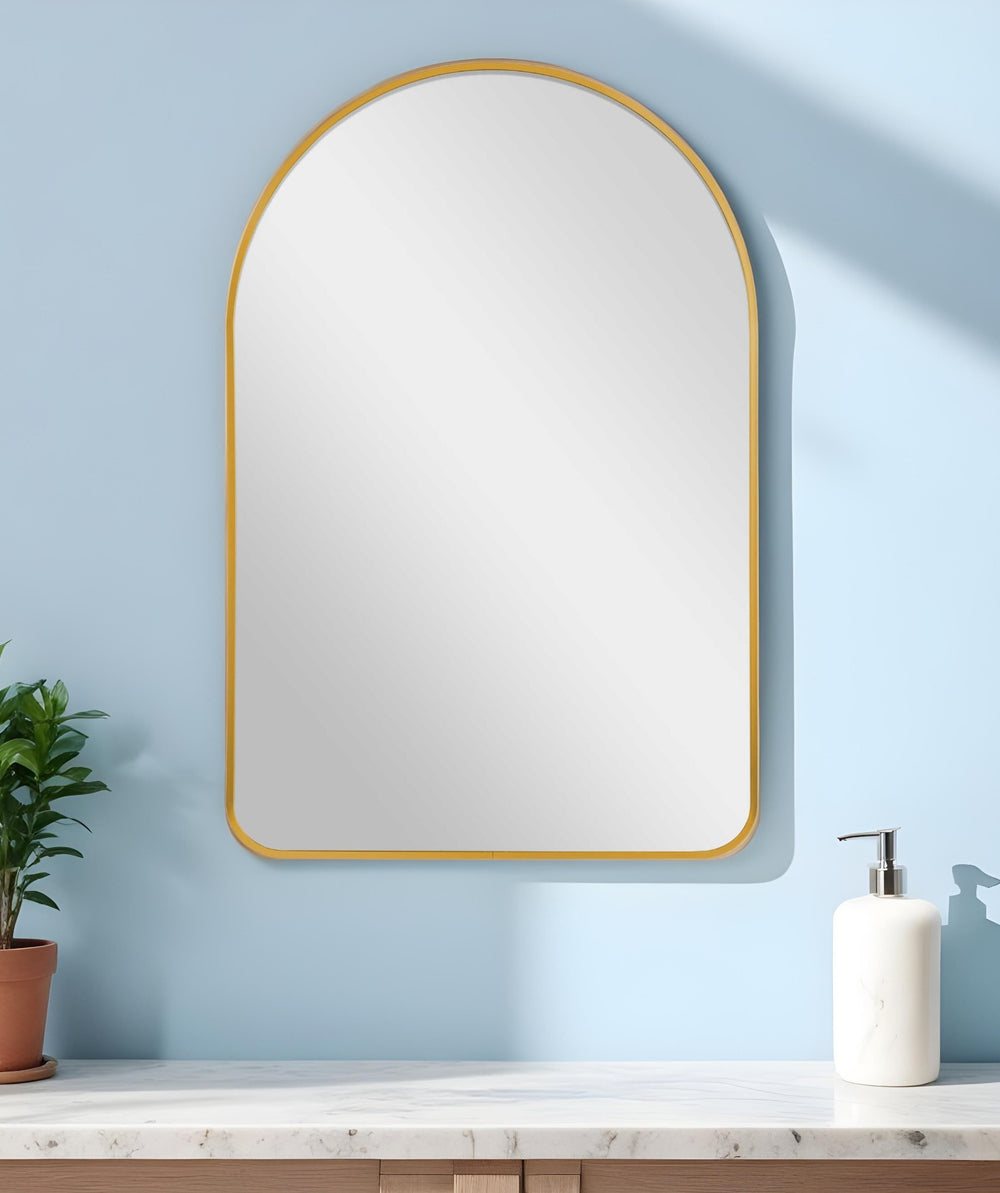 Homeroots 39" Gold Arch Metal Framed Bathroom Vanity Mirror  Glass 562897