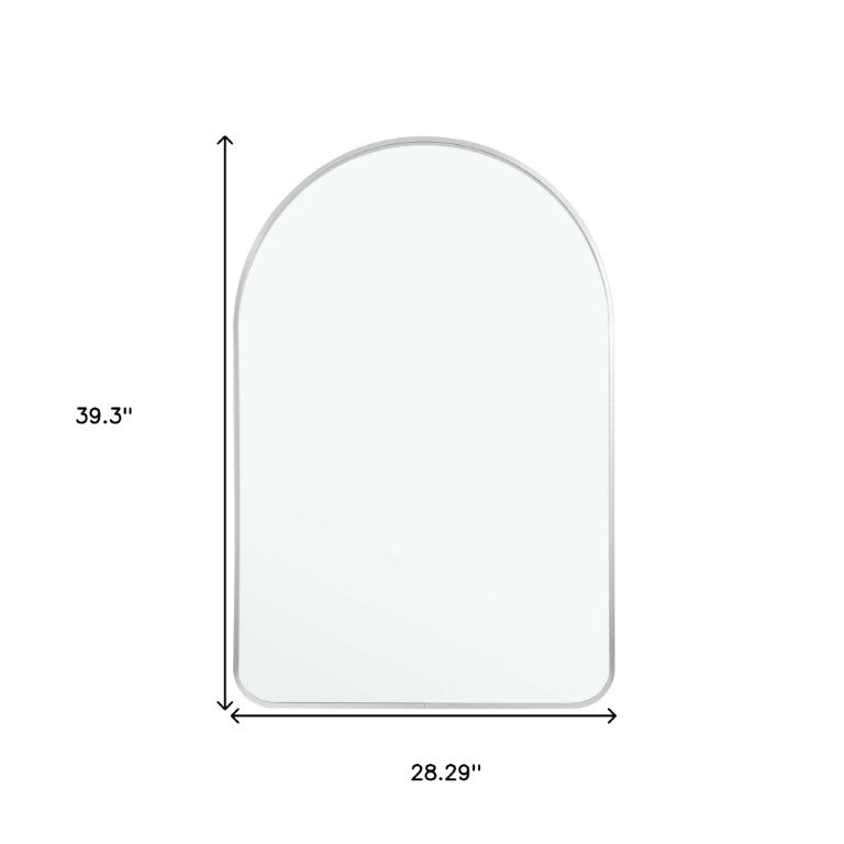 HomeRoots 39 Inch Arched Silver Metal Frame Vanity Mirror Modern Bathroom Wall Accent 562898