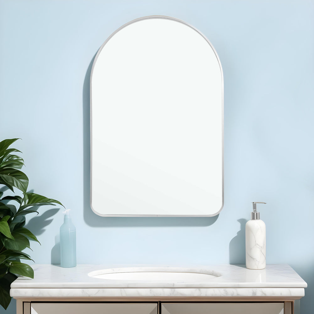Homeroots 39" Silver Arch Metal Framed Bathroom Vanity Mirror  Glass 562898