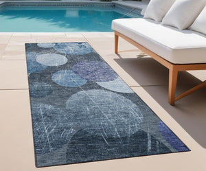 Homeroots 2' X 8' Gray And Blue Abstract Washable Non Skid Indoor Outdoor Runner Rug Blue Polyester 562900
