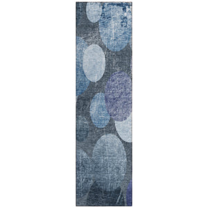 Homeroots 2' X 8' Gray And Blue Abstract Washable Non Skid Indoor Outdoor Runner Rug Blue Polyester 562900