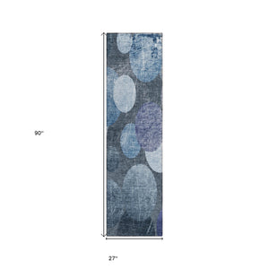 Homeroots 2' X 8' Gray And Blue Abstract Washable Non Skid Indoor Outdoor Runner Rug Blue Polyester 562900