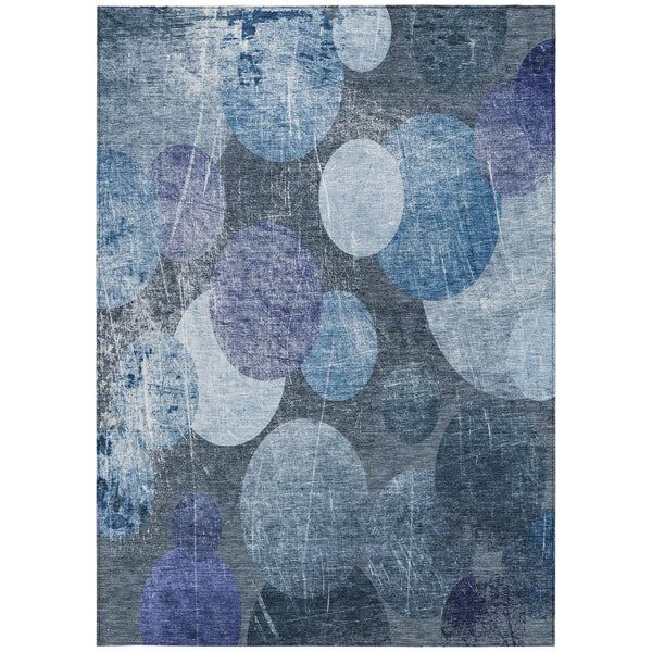Homeroots 3' X 5' Gray And Blue Abstract Washable Non Skid Indoor Outdoor Area Rug Blue Polyester 562902