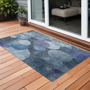 Homeroots 3' X 5' Gray And Blue Abstract Washable Non Skid Indoor Outdoor Area Rug Blue Polyester 562902