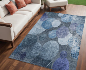 Homeroots 5' X 8' Gray And Blue Abstract Washable Non Skid Indoor Outdoor Area Rug Blue Polyester 562903