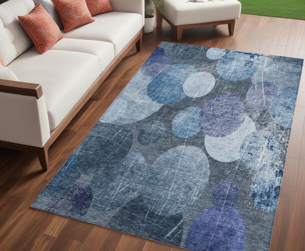 Homeroots 5' X 8' Gray And Blue Abstract Washable Non Skid Indoor Outdoor Area Rug Blue Polyester 562903