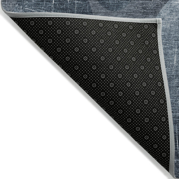 Homeroots 5' X 8' Gray And Blue Abstract Washable Non Skid Indoor Outdoor Area Rug Blue Polyester 562903