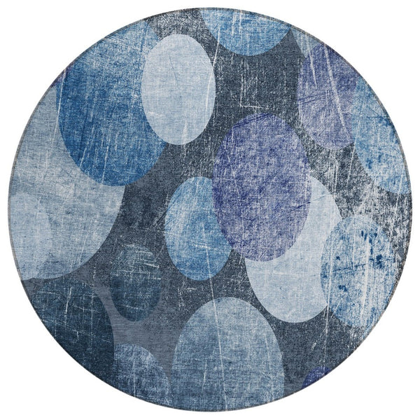 HomeRoots 5' Gray and Blue Abstract Area Rug - Stylish, Washable, Non-Skid for Indoor or Outdoor Living Spaces 8' X 8' 562904