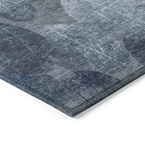 Homeroots 8' X 8' Gray And Blue Round Abstract Washable Non Skid Indoor Outdoor Area Rug Blue Polyester 562904