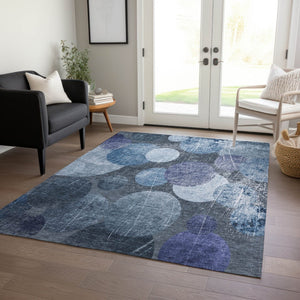 HomeRoots 5' Gray and Blue Abstract Area Rug - Stylish, Washable, Non-Skid for Indoor or Outdoor Living Spaces 8' X 10' 562905