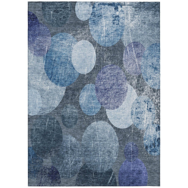 HomeRoots 5' Gray and Blue Abstract Area Rug - Stylish, Washable, Non-Skid for Indoor or Outdoor Living Spaces 9' X 12' 562906