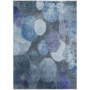 Homeroots 9' X 12' Gray And Blue Abstract Washable Non Skid Indoor Outdoor Area Rug Blue Polyester 562906
