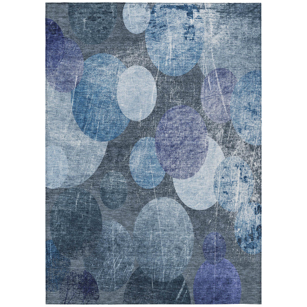 Homeroots 9' X 12' Gray And Blue Abstract Washable Non Skid Indoor Outdoor Area Rug Blue Polyester 562906