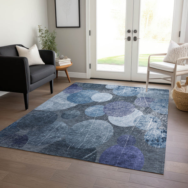 Homeroots 9' X 12' Gray And Blue Abstract Washable Non Skid Indoor Outdoor Area Rug Blue Polyester 562906