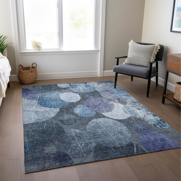 Homeroots 9' X 12' Gray And Blue Abstract Washable Non Skid Indoor Outdoor Area Rug Blue Polyester 562906