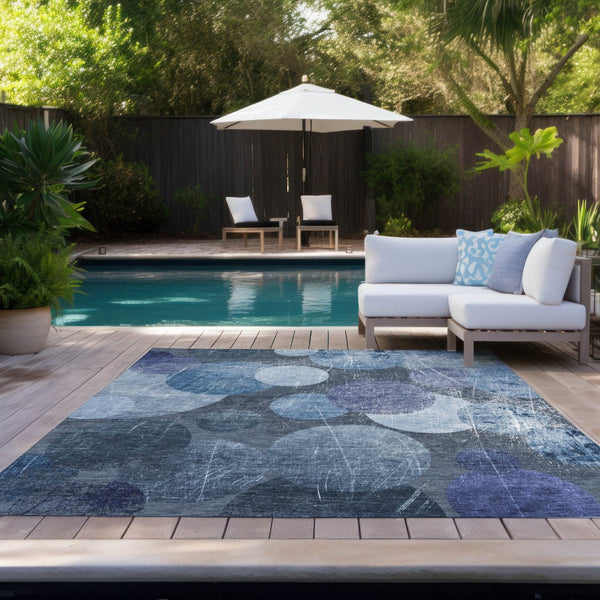HomeRoots 5' Gray and Blue Abstract Area Rug - Stylish, Washable, Non-Skid for Indoor or Outdoor Living Spaces 9' X 12' 562906