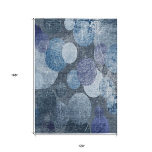 Homeroots 10' X 14' Gray And Blue Abstract Washable Non Skid Indoor Outdoor Area Rug Blue Polyester 562907