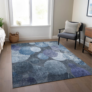 Homeroots 10' X 14' Gray And Blue Abstract Washable Non Skid Indoor Outdoor Area Rug Blue Polyester 562907