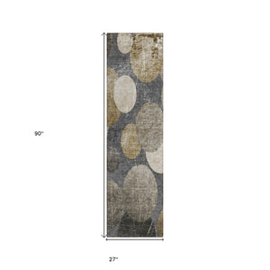 Homeroots 2' X 8' Brown Beige And Ivory Abstract Washable Non Skid Indoor Outdoor Runner Rug Brown Polyester 562909