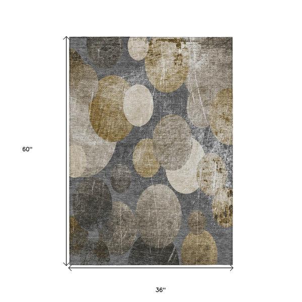 Homeroots 3' X 5' Brown Beige And Ivory Abstract Washable Non Skid Indoor Outdoor Area Rug Brown Polyester 562911