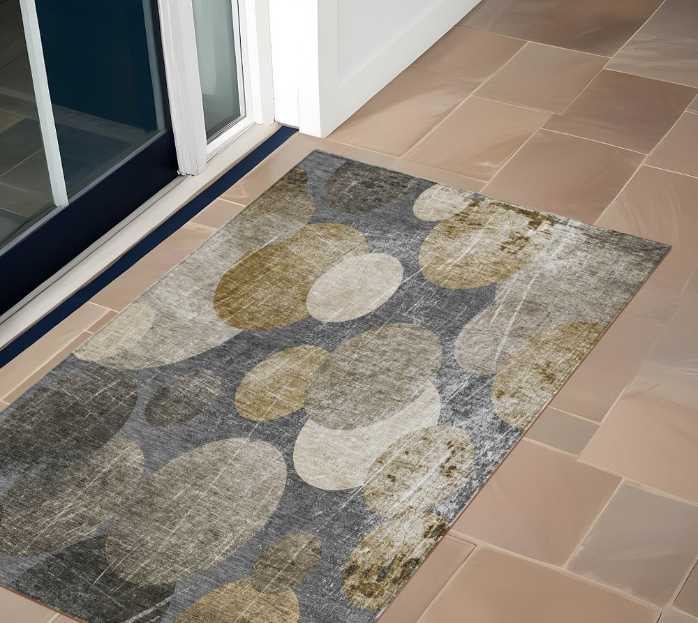 Homeroots 3' X 5' Brown Beige And Ivory Abstract Washable Non Skid Indoor Outdoor Area Rug Brown Polyester 562911