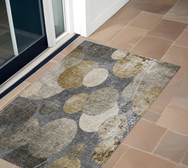 Homeroots 3' X 5' Brown Beige And Ivory Abstract Washable Non Skid Indoor Outdoor Area Rug Brown Polyester 562911