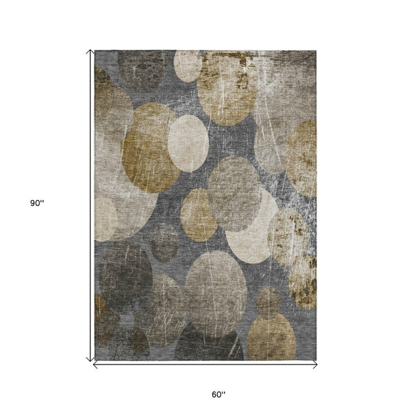 HomeRoots 5' Gray and Blue Abstract Area Rug - Stylish, Washable, Non-Skid for Indoor or Outdoor Living Spaces 5' X 8' 562912