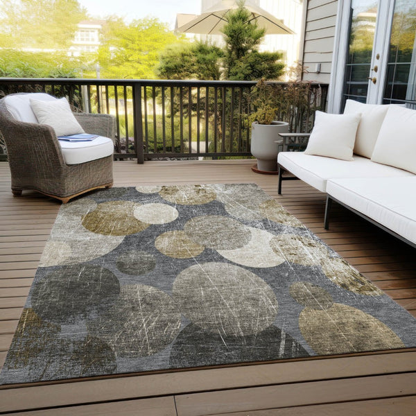 HomeRoots 5' Gray and Blue Abstract Area Rug - Stylish, Washable, Non-Skid for Indoor or Outdoor Living Spaces 5' X 8' 562912