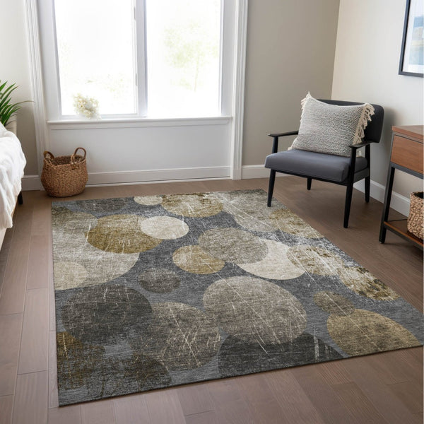 HomeRoots 5' Gray and Blue Abstract Area Rug - Stylish, Washable, Non-Skid for Indoor or Outdoor Living Spaces 5' X 8' 562912