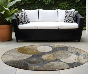 Homeroots 8' X 8' Brown Beige And Ivory Round Abstract Washable Non Skid Indoor Outdoor Area Rug Brown Polyester 562913