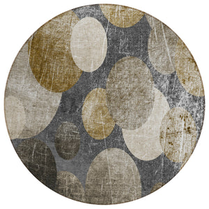 Homeroots 8' X 8' Brown Beige And Ivory Round Abstract Washable Non Skid Indoor Outdoor Area Rug Brown Polyester 562913