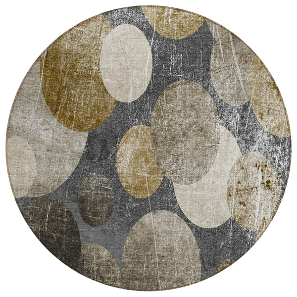 Homeroots 8' X 8' Brown Beige And Ivory Round Abstract Washable Non Skid Indoor Outdoor Area Rug Brown Polyester 562913