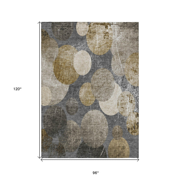 Homeroots 8' X 10' Brown Beige And Ivory Abstract Washable Non Skid Indoor Outdoor Area Rug Brown Polyester 562914