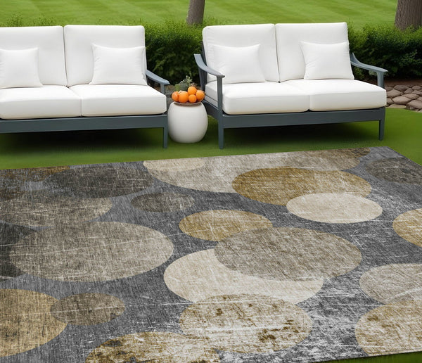 Homeroots 8' X 10' Brown Beige And Ivory Abstract Washable Non Skid Indoor Outdoor Area Rug Brown Polyester 562914