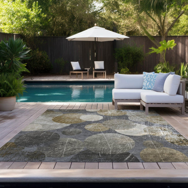 HomeRoots 5' Gray and Blue Abstract Area Rug - Stylish, Washable, Non-Skid for Indoor or Outdoor Living Spaces 9' X 12' 562915
