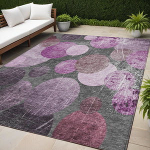 Homeroots 5' X 8' Gray And Purple Abstract Washable Non Skid Indoor Outdoor Area Rug Garnet Polyester 562921