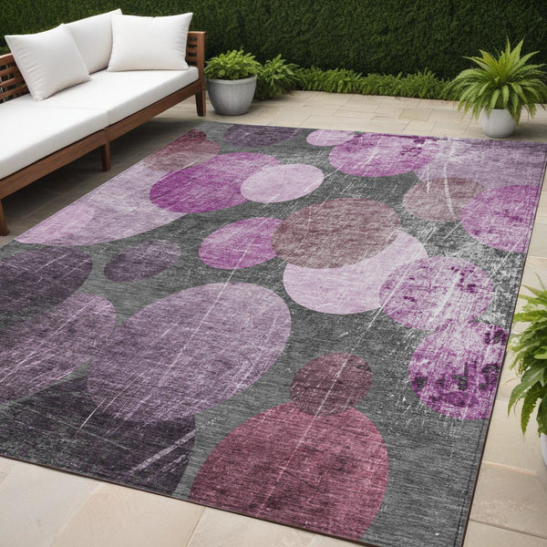 Homeroots 5' X 8' Gray And Purple Abstract Washable Non Skid Indoor Outdoor Area Rug Garnet Polyester 562921