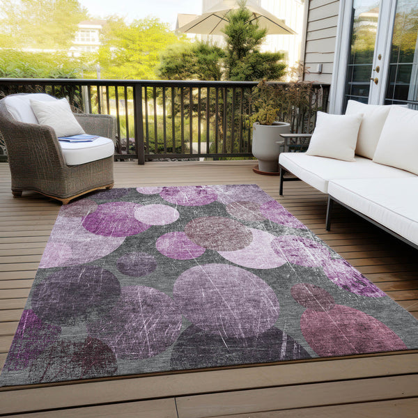 Homeroots 5' X 8' Gray And Purple Abstract Washable Non Skid Indoor Outdoor Area Rug Garnet Polyester 562921