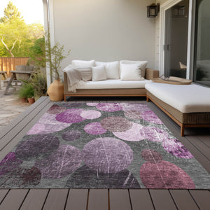 Homeroots 5' X 8' Gray And Purple Abstract Washable Non Skid Indoor Outdoor Area Rug Garnet Polyester 562921