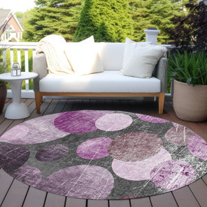 Homeroots 8' X 8' Gray And Purple Round Abstract Washable Non Skid Indoor Outdoor Area Rug Garnet Polyester 562922