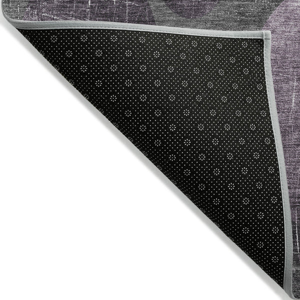 Homeroots 8' X 8' Gray And Purple Round Abstract Washable Non Skid Indoor Outdoor Area Rug Garnet Polyester 562922